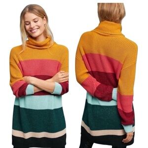Farm Rio Anthropologie Colorblock Turtleneck Sweater Dress